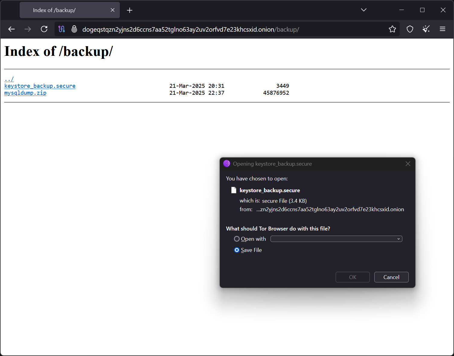 A download prompt for keystore_backup.secure